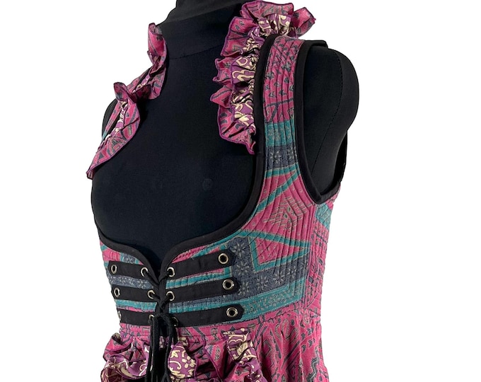 S.  Celeste Corset Dress with adjustable skirt in Vintage Silk. (Steampunk, Boho, Renaissance Style) SKU:980-9557