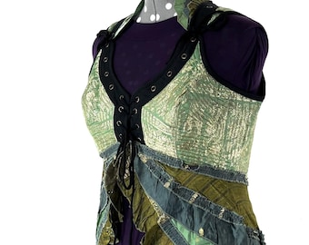 3XL. Sophia Corset Dress with Hi-Low tiered skirt, handmade from Vintage Silk Brocade. Renaissance Festival Steampunk SKU:2000-8596