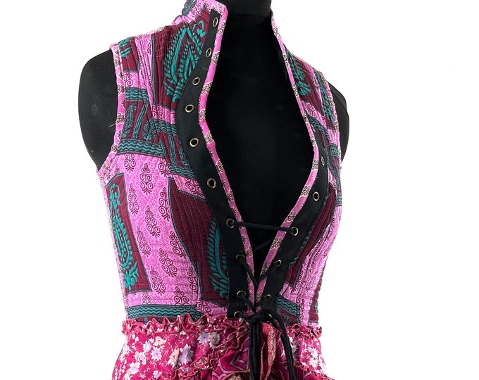 Corset Dress XL. Amalie Silk Fantasy Steampunk sleeveless dress; a perfect Cosplay Renaissance Bustle SKU:2043-7767