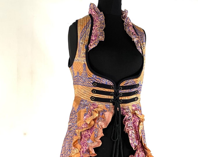 XL. Celeste Underbust Corset Dress. Bustier with adj tail length handmade Vintage Silk Steampunk Renaissance Dress SKU:982-5457