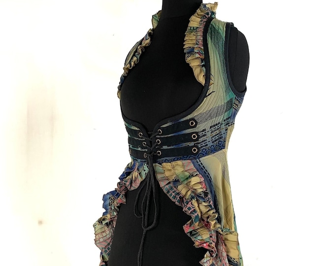 M. Bustier Steampunk Dress, Underbust Corset with adj tail length made from Vintage Silk, our Celeste ideal for Cosplay SKU:984-5443