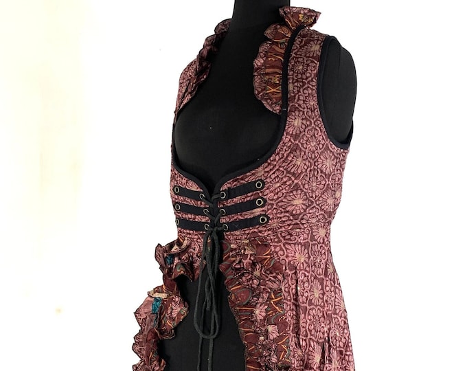 XL. Celeste Bustier Dress. Underbust Corset with adj tail length. Vintage Silk. Cosplay, LARP, Steampunk, Fairy, Renaissance SKU:982-5453