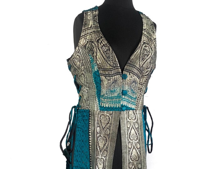 Size Large. Goddess Dress in Silk Brocade Priestess Ceremony Temple Dress. Renaissance, Wiccan, Cosplay Larp. SKU: 3102-5286