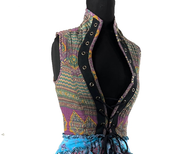 Corset Dress S. Amalie Silk Fantasy Steampunk sleeveless dress; a perfect Cosplay Renaissance Bustle SKU:2040-7791