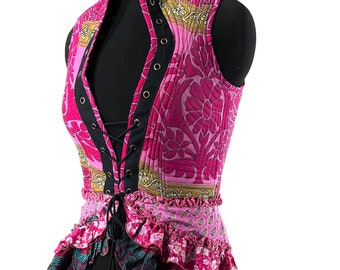 Corset Dress XL Amalie - Silk - Fantasy Steampunk - Sleeveless - Bustle SKU:2043-7771