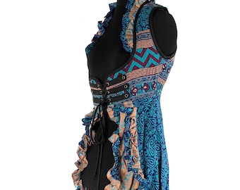 M. Underbust Boho Corset Dress with adj tail length. Vintage Silk Celeste Bustier (SKU:984-5444)