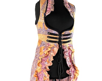 XL Celeste Bustier Dress - Underbust Corset Dress - Vintage Silk (SKU:982-5457)