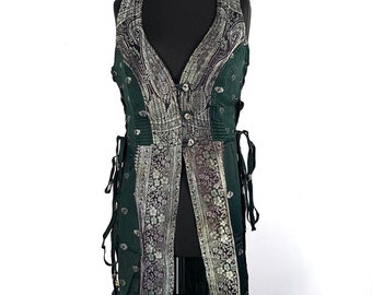 M. Goddess Dress in Silk Brocade Priestess Ceremony Temple Dress. Renaissance, Wiccan, Cosplay Larp.   SKU: 3101-5272