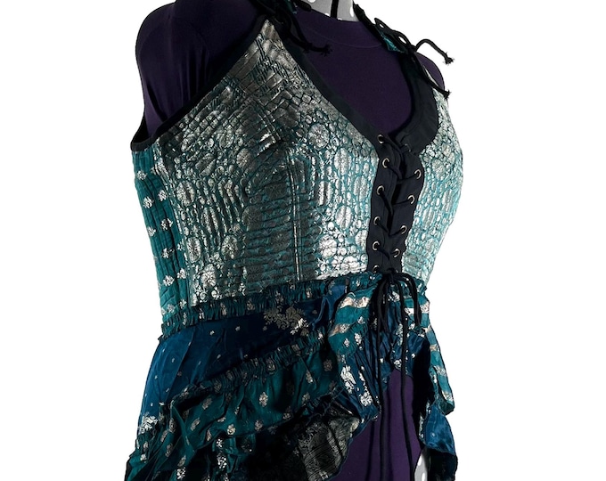 5XL Varuna Corset Dress in Silk Brocade with long body. SKU:2002-10192