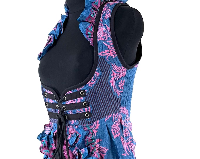 S.  Celeste Corset Dress with adjustable skirt in Vintage Silk. (Steampunk, Boho, Renaissance Style) SKU:980-9556