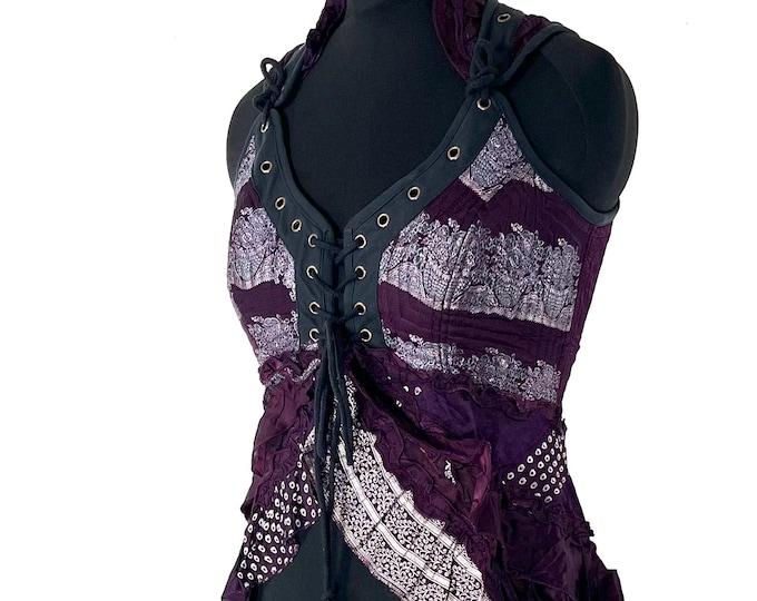 L. Sophia Corset Dress with a Hi-Low tiered skirt in Vintage Silk Brocade. Steampunk, Ren Faire, Festival  SKU:2000-8617
