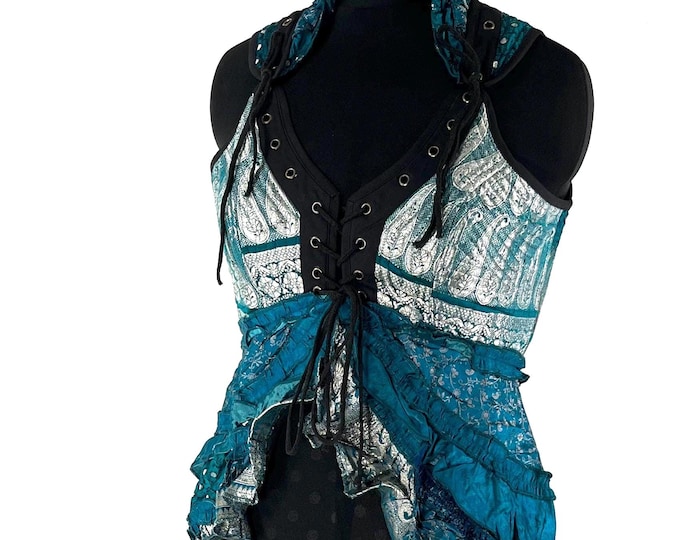 2XL Varuna Corset Bustier Dress in Silk Brocade with long body; Larp, Steampunk, Gothic SKU:2002-8096