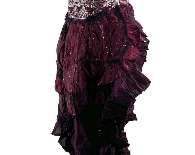 S Elisa Bustier Dress; Steampunk Under-bust Long Body Corset in Silk Brocade, (SKU:2004-10254)