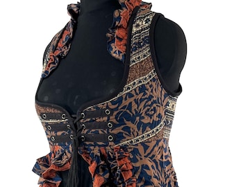 2XL. Celeste Bustier Dress; Under-bust Corset Dress in Vintage Silk. Bridgerton Cosplay, Larp, Steampunk, Fairy, Renaissance SKU:984-9574