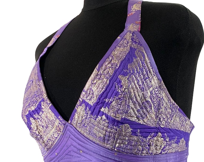 4XL. Phoenix Tribal Top. New cut in Up-cycled Silk brocade. Big Cleavage. SKU:1028-5926