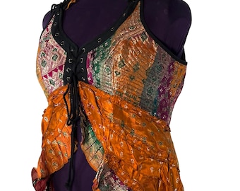6XL Sophia Corset Dress with Hi-Low tiered skirt in Silk brocade. Handmade Renaissance Festival Steampunk SKU:2000-8509