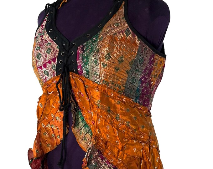 6XL. Sophia Corset Dress with Hi-Low tiered skirt in Silk brocade. Handmade Renaissance Festival Steampunk SKU:2000-8509