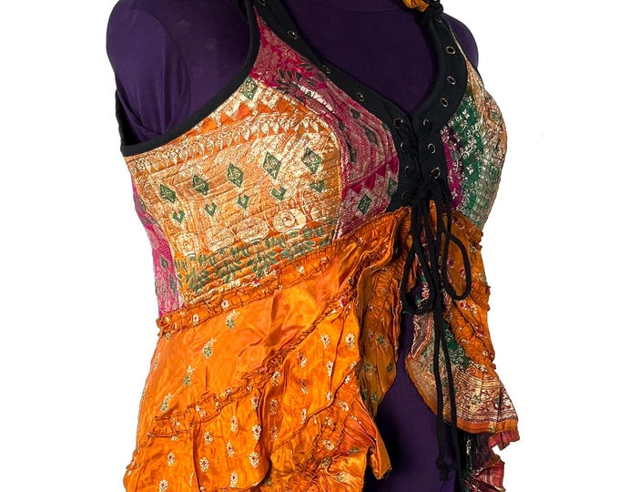 6XL. Sophia Corset Dress with Hi-Low tiered skirt in Silk brocade. Handmade Renaissance Festival Steampunk SKU:2000-8509