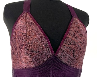 4XL. Phoenix Tribal Top. New cut in Up-cycled Silk brocade. Big Cleavage. SKU:1028-5918