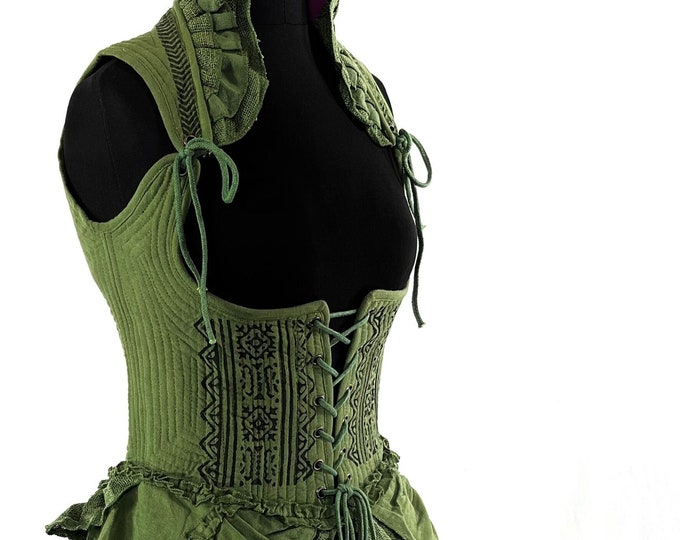 Elisa Cotton Boho Corset Dress in Light Green.