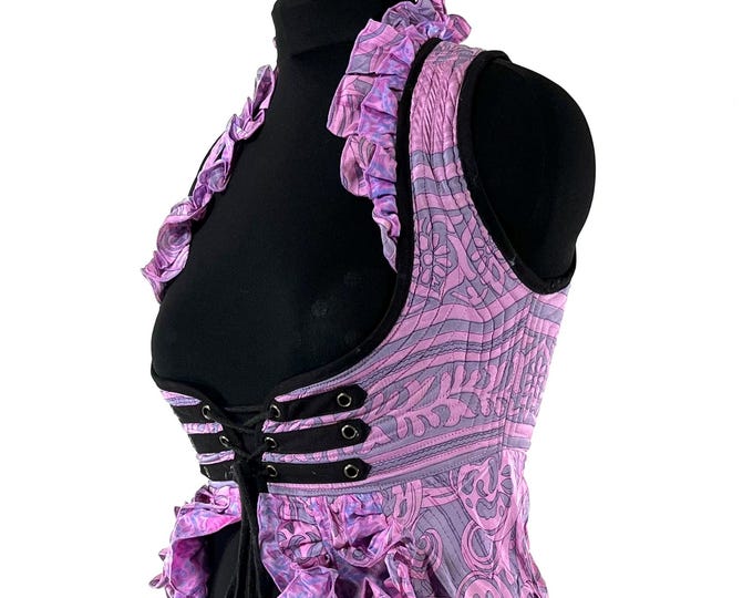 L. Celeste Bustier Dress; Underbust Corset Cottagecore Dress in Vintage Silk perfect for Bridgerton Cosplay, Larp & Steampunk SKU:982-9570