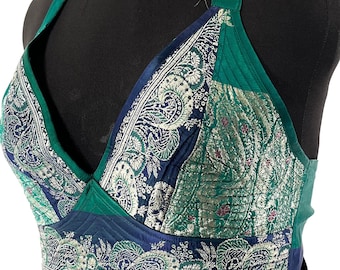 L/XL Phoenix Tribal Top. New cut in up-cycled Silk Brocade, SKU:1025-7681