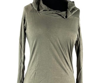Fairy Hooded Top; Soft Stretchy Light Long Sleeved Boho Hoodie Shirt, Choco Brown, Willow Green, Grey Blue, Olive Green SKU:1101