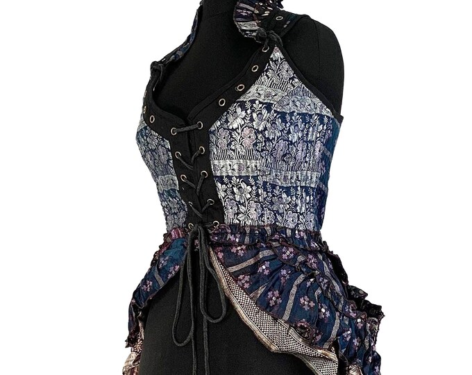 M. Varuna Corset Dress in Silk Brocade with long body; Larp Renaissance Corset Dress.  SKU:2002-2637