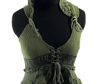 Bardot-Boho-Korsettkleid in Hellgrün.
