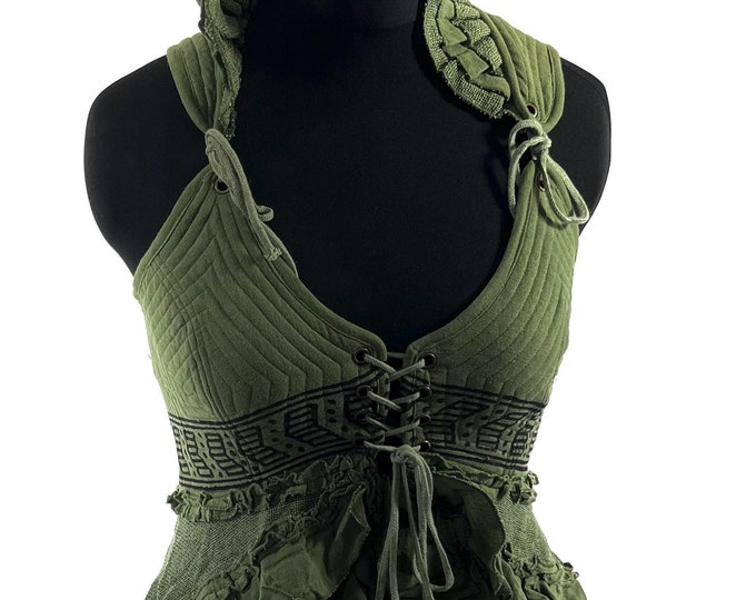Bardot Boho Corset Dress in Light Green.