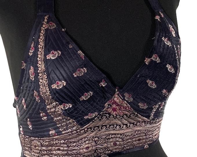 2XL. Phoenix Tribal Top. New cut. Silk brocade, Steampunk Pagan, Bohemian, Larp, Goth, Celtic crop top SKU:1026-5957