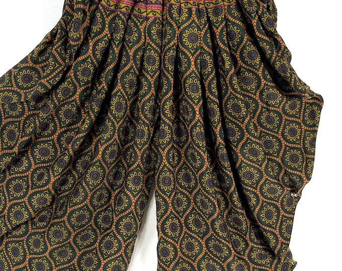 Caroline Waterfall Silk Harem Pants; Handmade One Size, Elasticated waist. Comfy yoga Eco Trousers.  SKU:860-9083