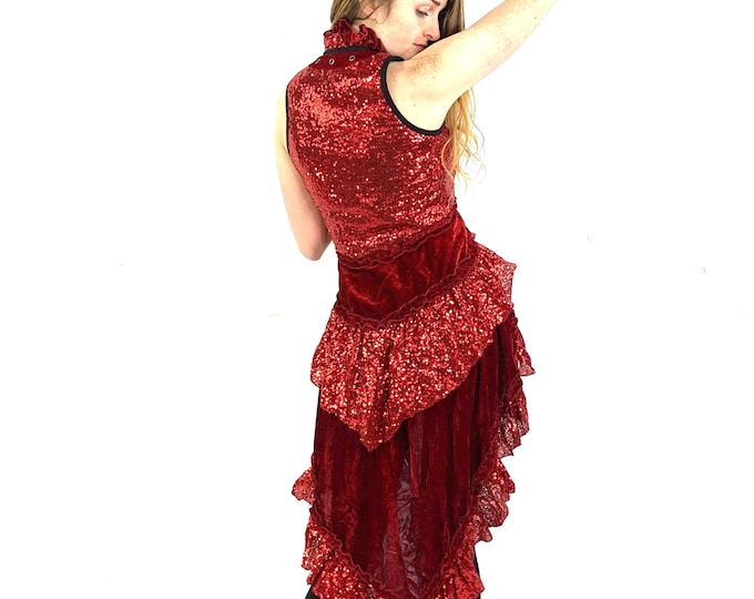 Red Sequin Velvet Sophia Corset Dress -  Party Dress (SKU:3000)