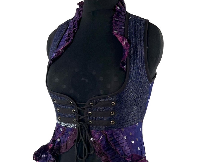 XL. Alaxi Bustier Dress; Under-bust Corset Dress in Vintage Silk Brocade. Cosplay, Larp, Steampunk, Renaissance Festival  SKU:2114-8151