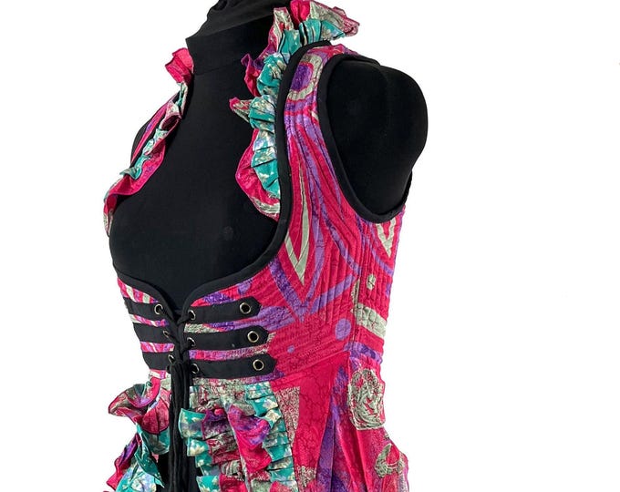 M. Celeste Bustier Dress; Under-bust Corset Dress in Vintage Silk. Bridgerton Cosplay, Larp, Steampunk, Boho, Renaissance SKU:981-9566