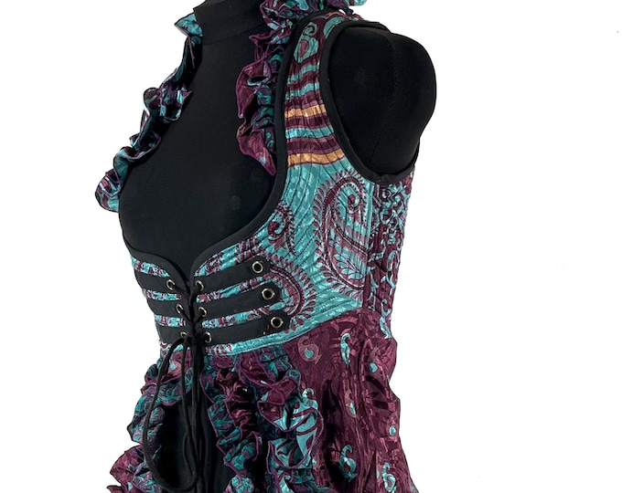 M. Celeste Bustier Dress; Under-bust Corset Dress in Vintage Silk. Bridgerton Cosplay, Larp, Steampunk, Fairy, Renaissance SKU:981-9564