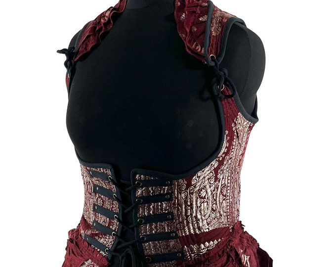 3XL. Elisa Corset Dress; Underbust Bustier in Silk Brocade with long body. SKU:2004-8294