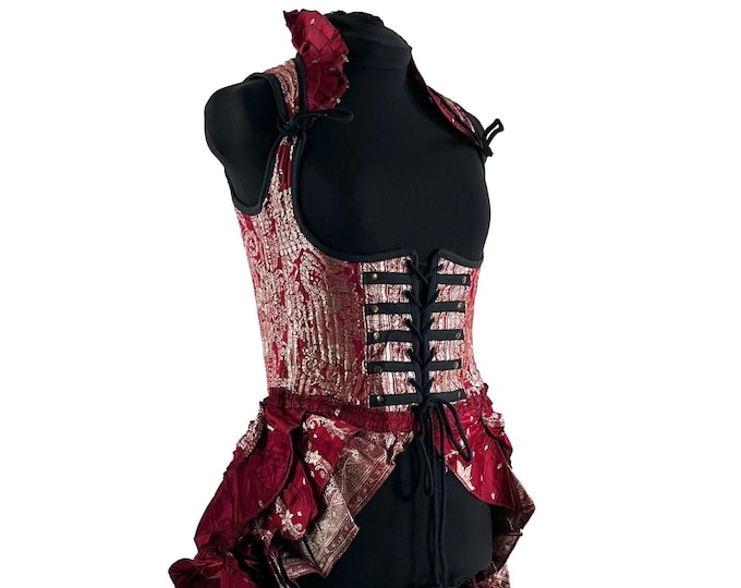 L Elisa Bustier Dress; Steampunk Under-bust Long Body Corset in Silk Brocade, (SKU:2004-10275)