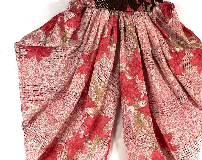 Caroline Waterfall Silk Harem Pants; Handmade One Size, Elasticated waist. Comfy yoga Eco Trousers.  SKU:860-9096