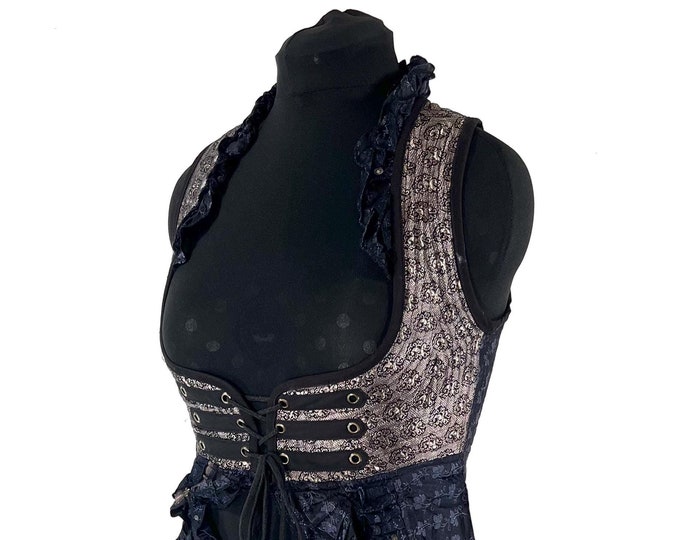 L. Alaxi Bustier Dress; Underbust Corset Cottagecore Dress in Vintage Silk perfect for Bridgerton Cosplay, Larp & Steampunk SKU: 2113-8161