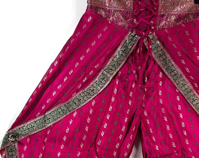 XL. Tulip Palazzo Pants in Vintage Silk Brocade; Split open leg harem trouser SKU:797-8032