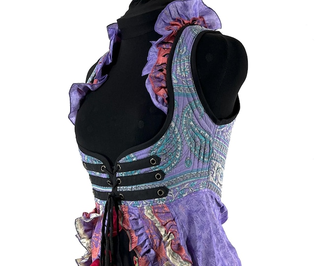 M. Celeste Bustier Dress; Under-bust Corset Dress in Vintage Silk. Bridgerton Cosplay, Larp, Steampunk, Fairy, Renaissance SKU:981-9563
