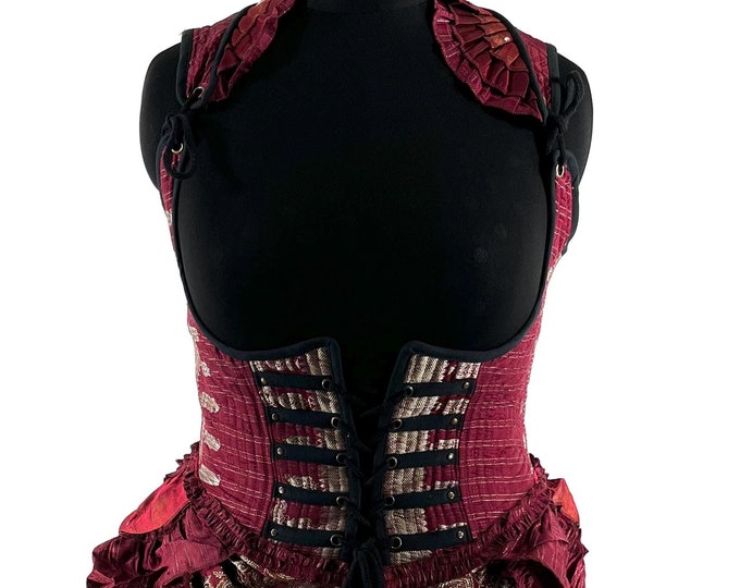 3XL. Elisa Corset Dress; Underbust Bustier in Silk Brocade with long body. SKU:2004-8296