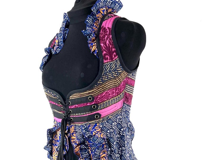 M. Celeste Bustier Dress; Under-bust Corset Dress in Vintage Silk. Bridgerton Cosplay, Larp, Steampunk, Fairy, Renaissance SKU:981-9561