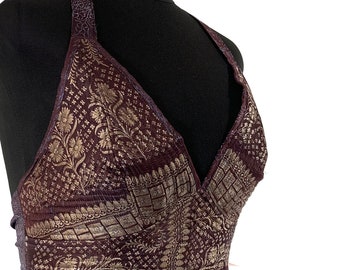 2XL. Phoenix Tribal Top. New cut. Silk brocade, Steampunk Pagan, Bohemian, Larp, Goth, Celtic crop top SKU:1026-5961