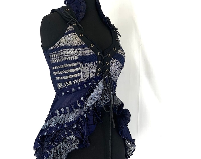 M. Sophia Steampunk Corset Dress with Hi-Low tiered skirt in Silk brocade,