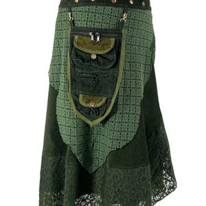 Green Boho Skirt. Corduroy long wrap Skirt with detachable purse