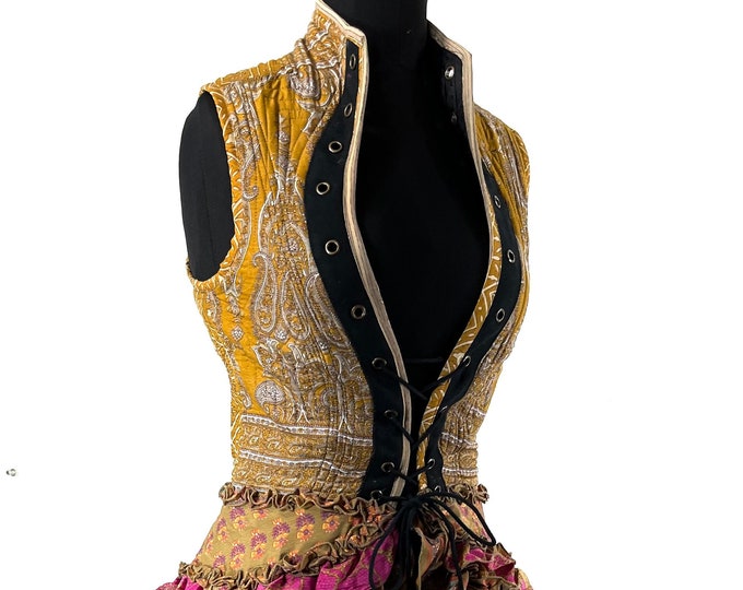 Corset Dress M. Amalie Silk Fantasy Steampunk sleeveless dress; a perfect Cosplay Renaissance Bustle SKU:2041-7810