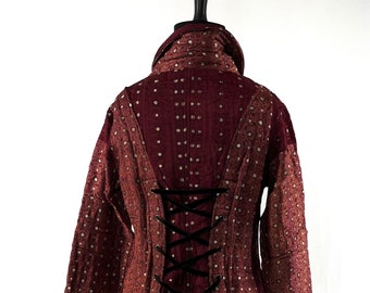 M. Steampunk Coat a Silk Brocade Fleece Lined Tailcoat with Corsetage at back for adjustable sizing.