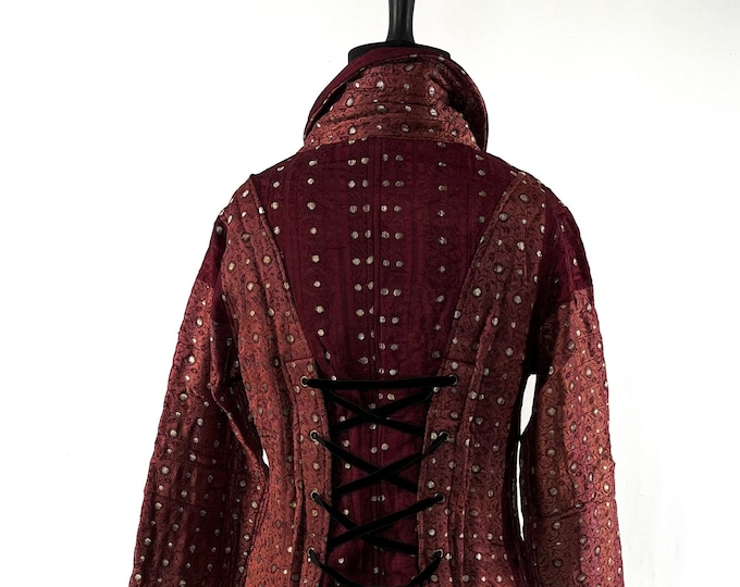 M. Steampunk Coat a Silk Brocade Fleece Lined Tailcoat with Corsetage at back for adjustable sizing.